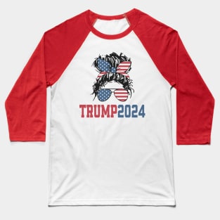 Vintage Trump 2024 Messy Hair Bun Baseball T-Shirt